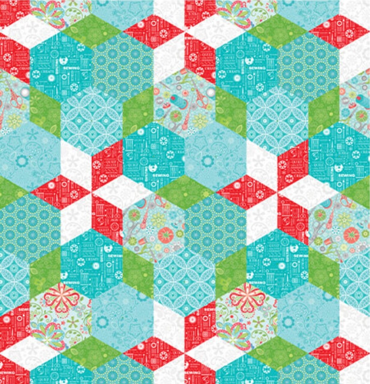 Benartex Novelty Sewing Room 2 Hexagons Multicolor 100% Cotton Fabric Price per Panel